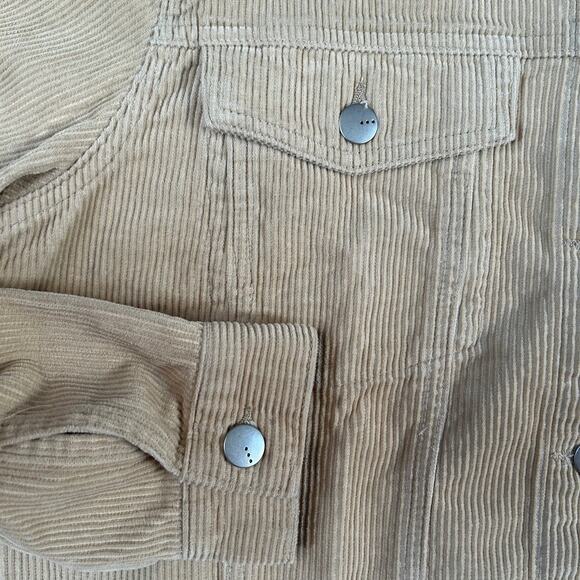 TGLA Corduroy Jacket Tan Beige Cropped Snap Front Raw Hem Fall Layering L - Picture 3 of 5